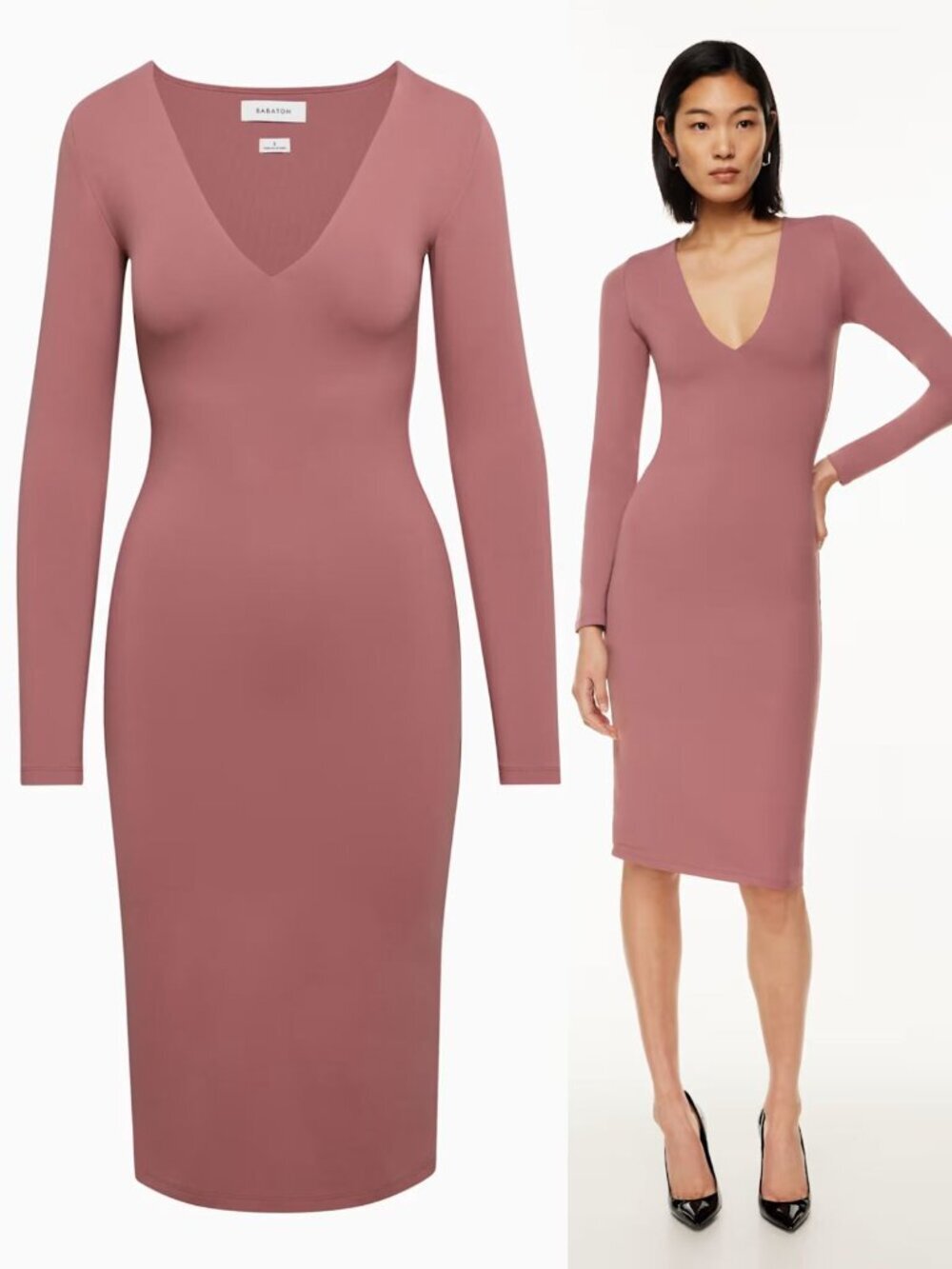 Aritzia Babaton Contour V-Neck pink Long Sleeve Dress Size Large 36410